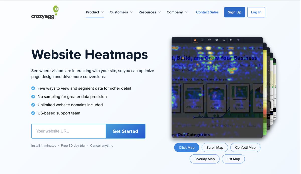 Crazy Egg Heatmap Home Page