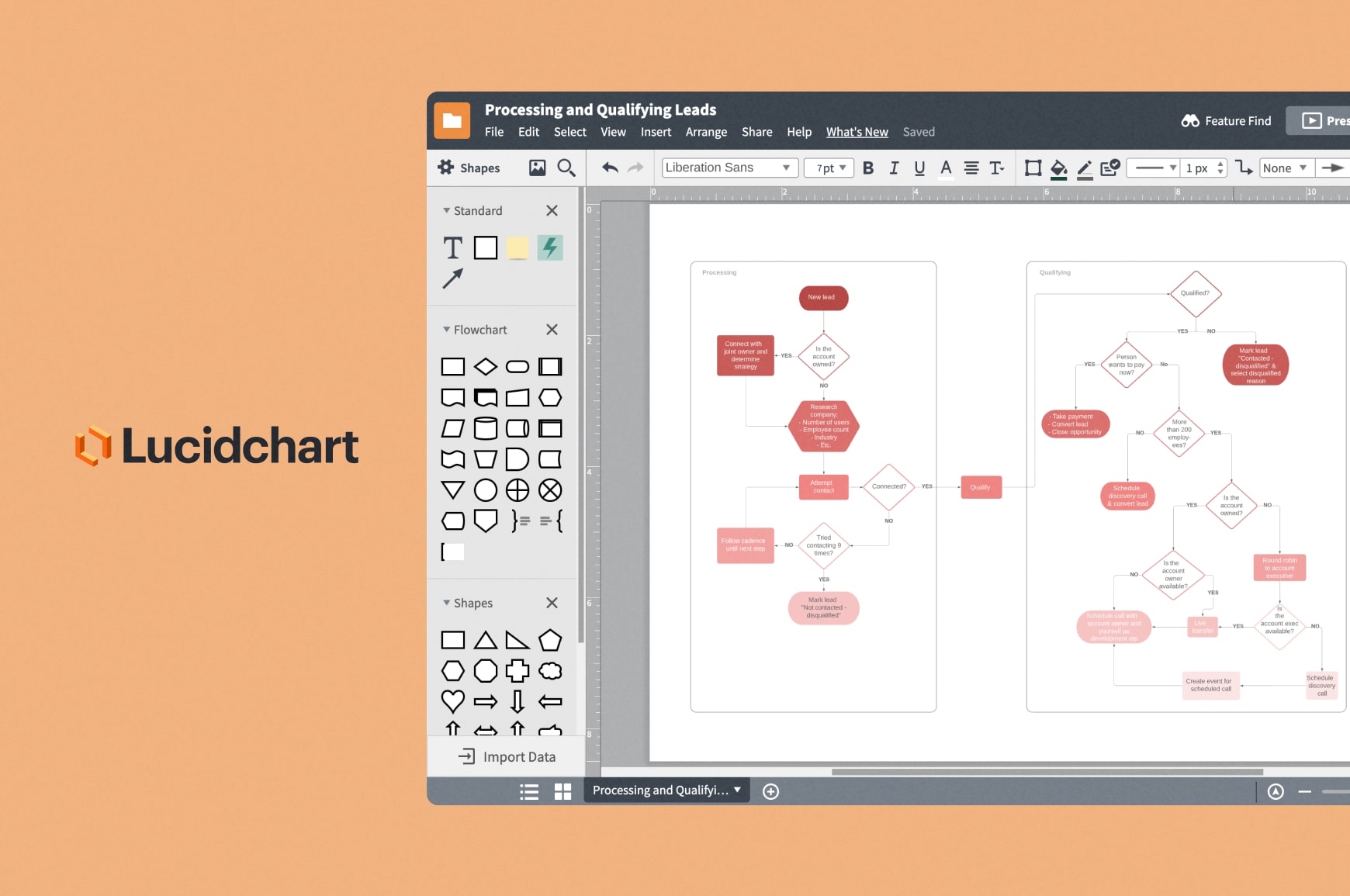 Lucidchart user interface for process mapping