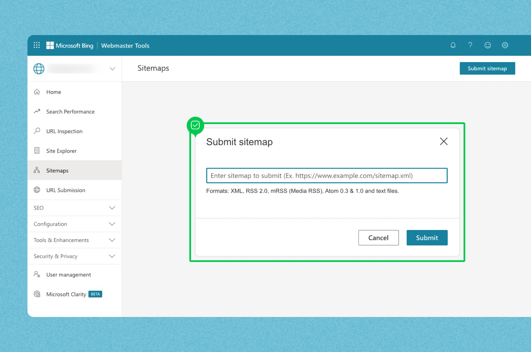 Submitting an XML sitemap via Bing Webmaster Tools
